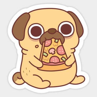 Cute Little Pug Eating A Pizza Sticker